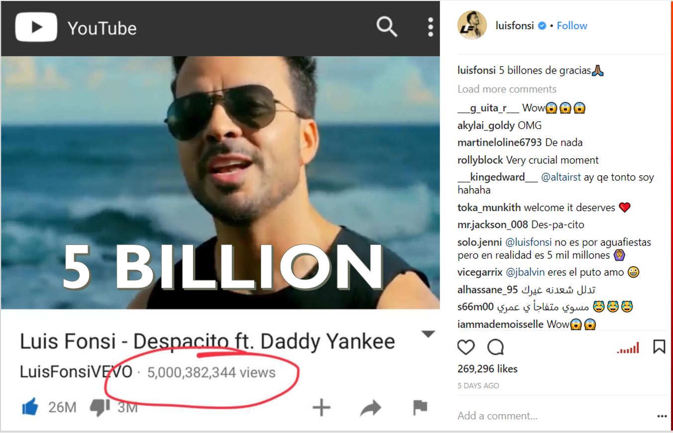 Despacito crosses 5 Billion Views - Tech Urdu
