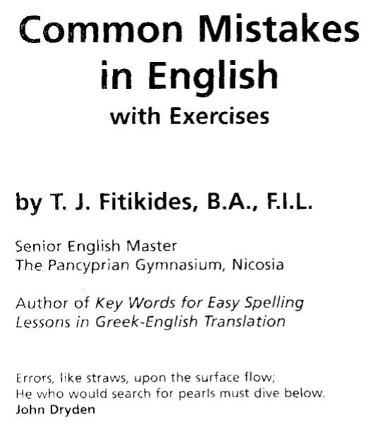 Common Mistakes in English with Exercises By T.J. Fitikides (Book)