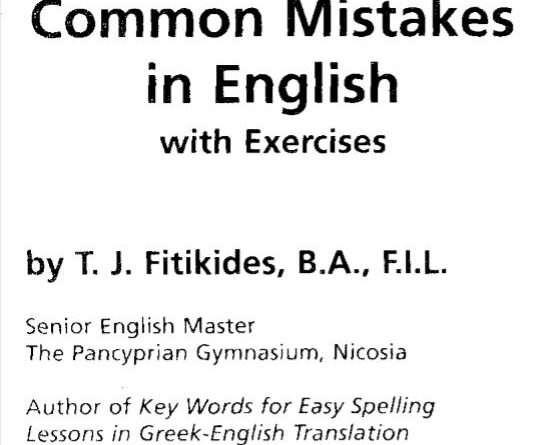 Common Mistakes in English with Exercises by T.J. Fitikides, B.A., F.I.L. - Tech Urdu